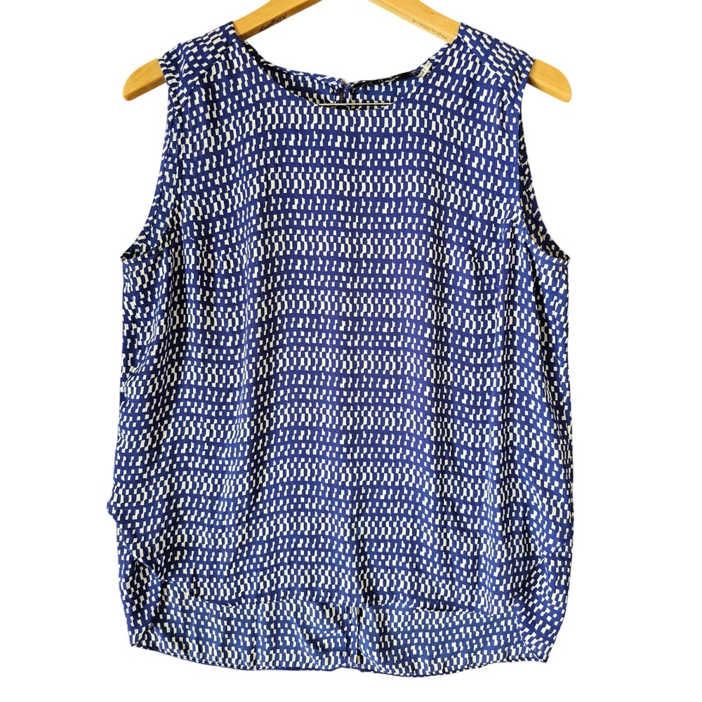 ZOA New York Blue White Geometric Print Sleeveless Blouse Size L